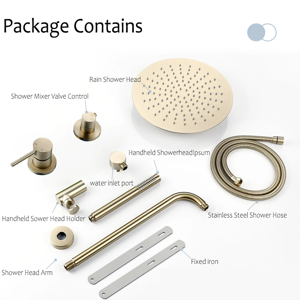 Bathroom Faucet Brushed Gold Hot And Cold Shower System Sets Diverter Valve Kit Mixer 8/10/12 Inch Rainshower Set Tap