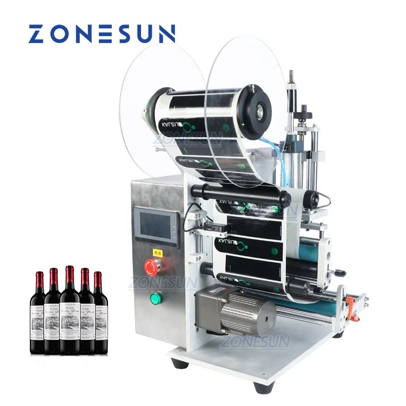 

ZONESUN Semi Automatic Apple Fruit Vinegar Wine Bottle Labeling Machine for Round Vial