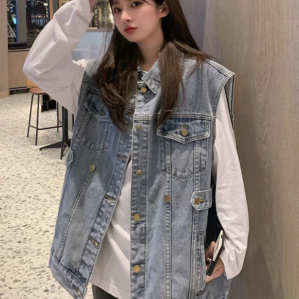 

Женский джинсовый жилет с регулируемой талией, дизайнерская тряпка большого размера средней длины, уникальный многослойный жилет на весну и осень