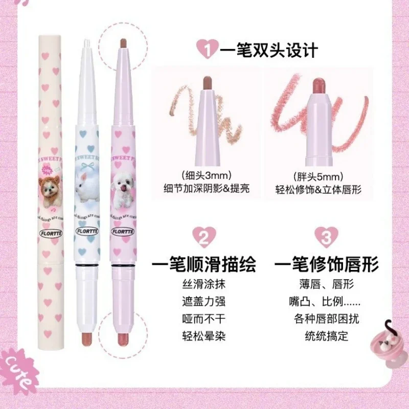 FLORTTE Cute Animals Double Ended Lipstick Pen Natural Matte Lip Liner Lasting Whitening Waterproof Lip Gloss Cosmetic