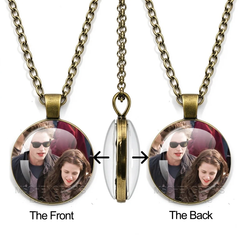 Bella Edward Necklace Classic Movie Twilight Double Sided Glass Cabochon Pendant Ancient Bronze Color Necklace Jewelry Fans Gift