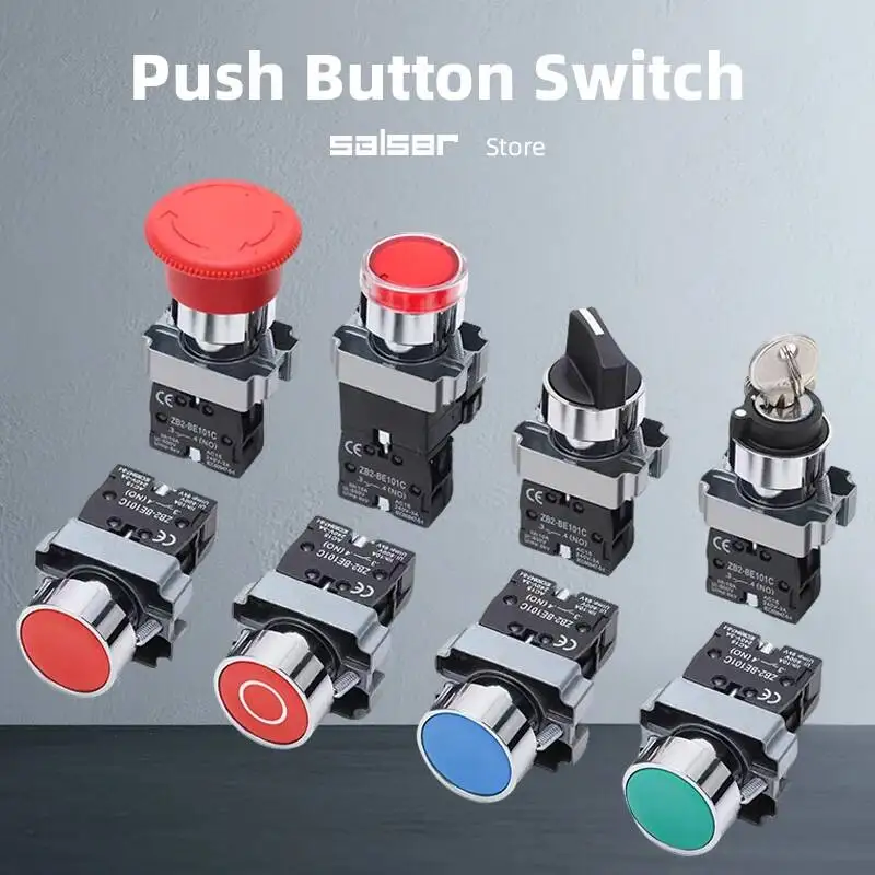 22mm Emergency Stop Key Rotary XB2 Mushroom Head Push Button Switch Momentary Reset Smybol Normally Open Closed NO NC