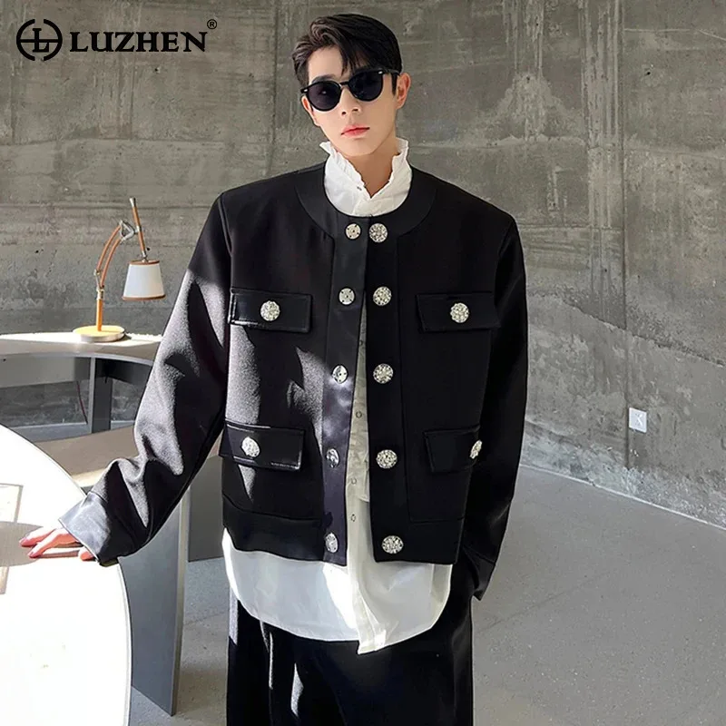 

LUZHEN Elegant Men Blazers Fashion Round Neck Jacket Niche Short Coat Solid Color Outwear New Korean Reviews Many Clothes LZ5738