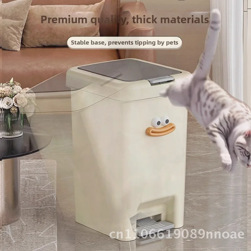 

Large Capacity Household Trash Can with Advanced Sense Lid Kitchen Toilet Storage Barrel Plastic Foot Pedal Garbage Bin in Cream