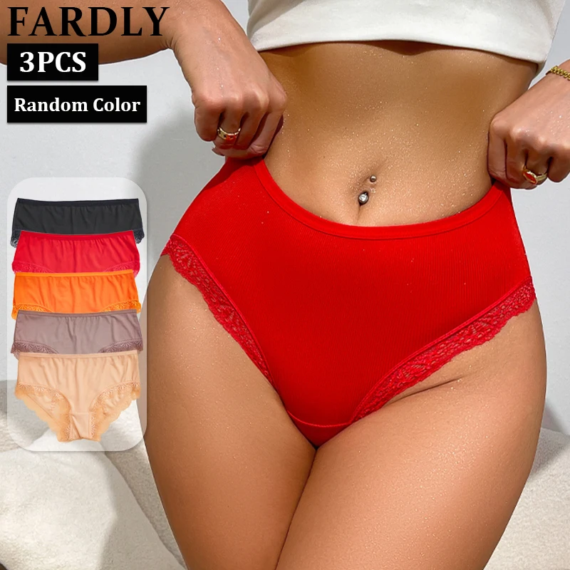 3PCS Zufällig Sexy Exquisite Spitze frauen Höschen Mode Komfortable Weibliche Dessous Einfarbig Atmungs Mittlere Taille Slips S-XL