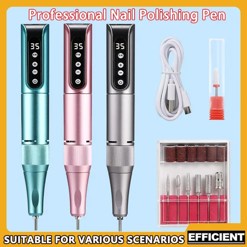 

USB Rechargeable Wireless Nail Drill Pen 35000RPM Portable Manicure Tool for Nail File And Polish Salon Use