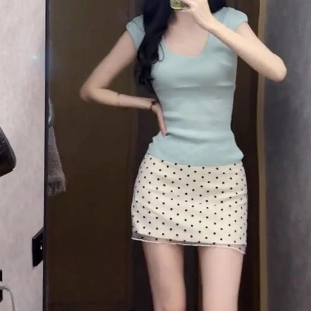 أزياء خمر البولكا نقطة تنورة سستة عارضة عالية الخصر تنورة الكورية نمط سليم صالح تنورة نمط Preppy
