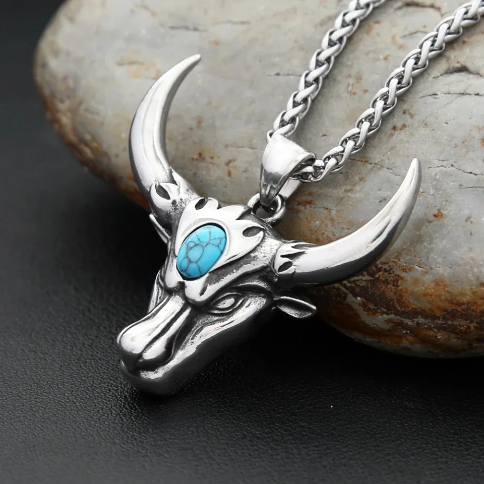 Punk Vintage Bull Head Pendant Necklaces For Men Boys Hip Hop Biker Stainless Steel Animal Zodiac Amulet Jewelry Dropshipping