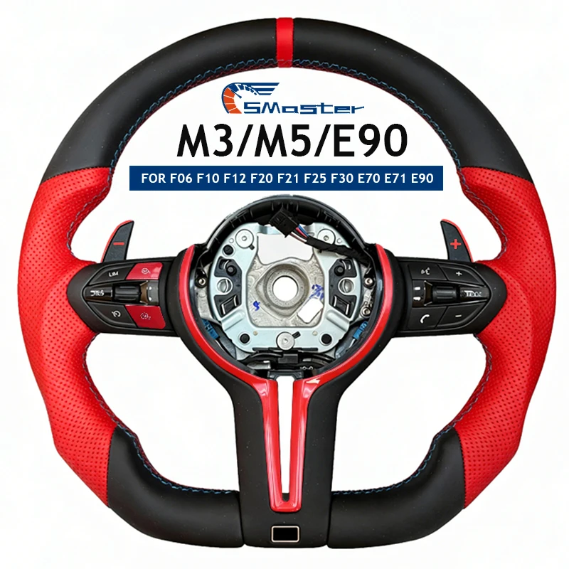 

M Sports Red Perforate Steering Wheel for BMW F30 F31 F34 F20 F21 F25 F10 F01 F06 F11 F12 F80 M3 F82 M4 F90 M5 with Red Paddle