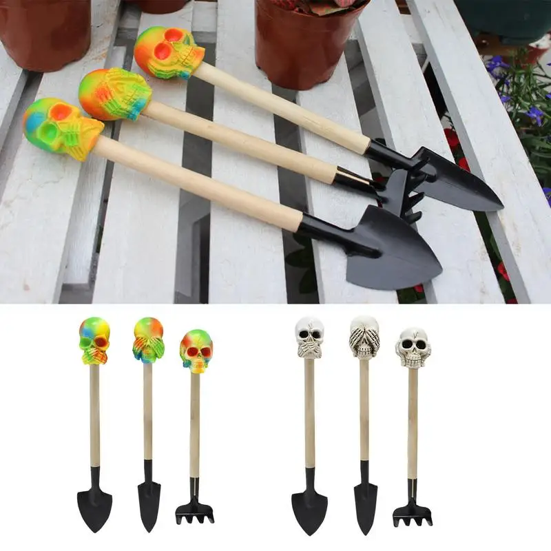 

Potted Plants Shovel Set of 3 Creative Rake Shovel with Skull Decor Cultivation Necessities Eye-Catching Gardening Shovels for