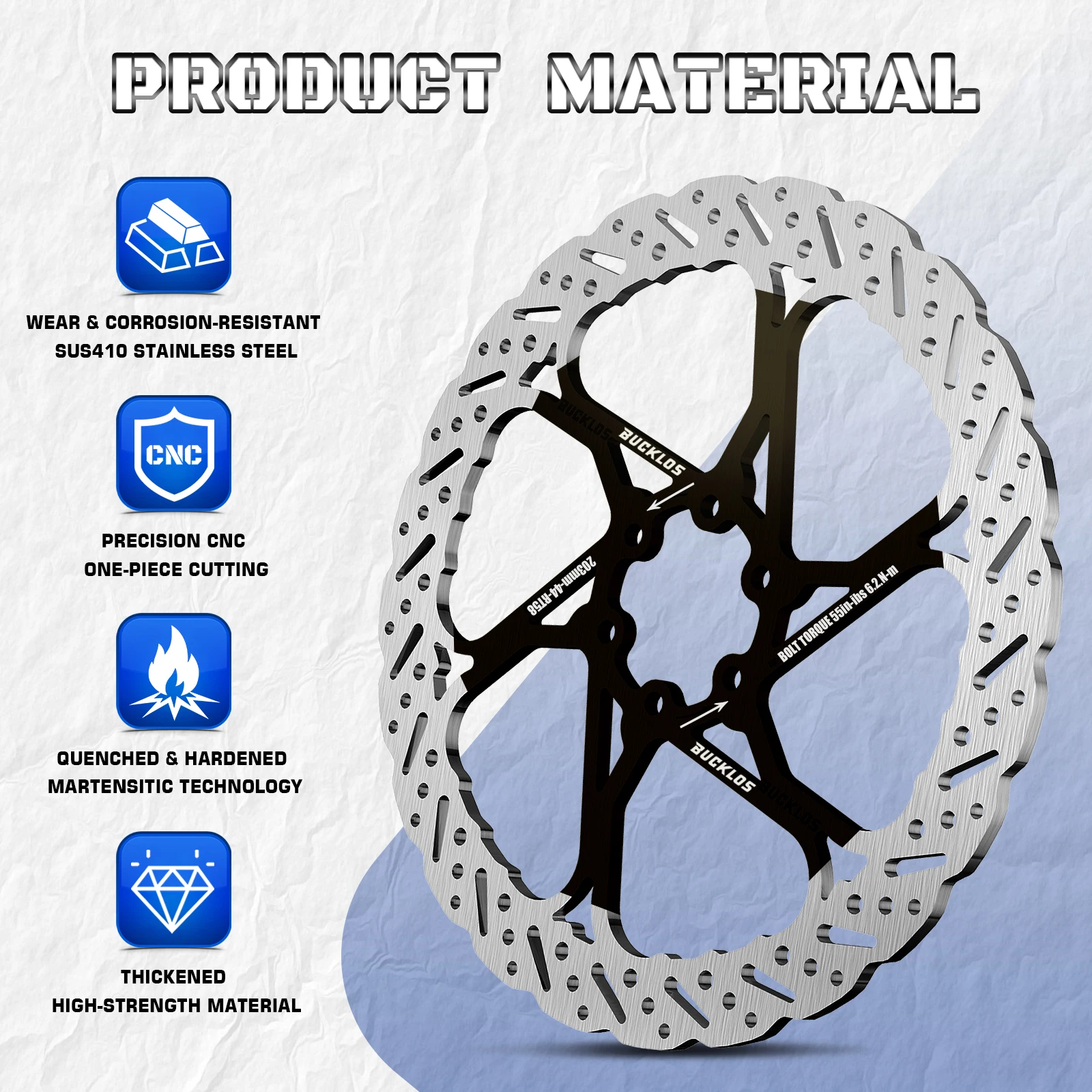 BUCKLOS 140/160/180/203mm Bicycle Brake Disc Road MTB Bike Brake Rotors Stainless Steel Ultralight