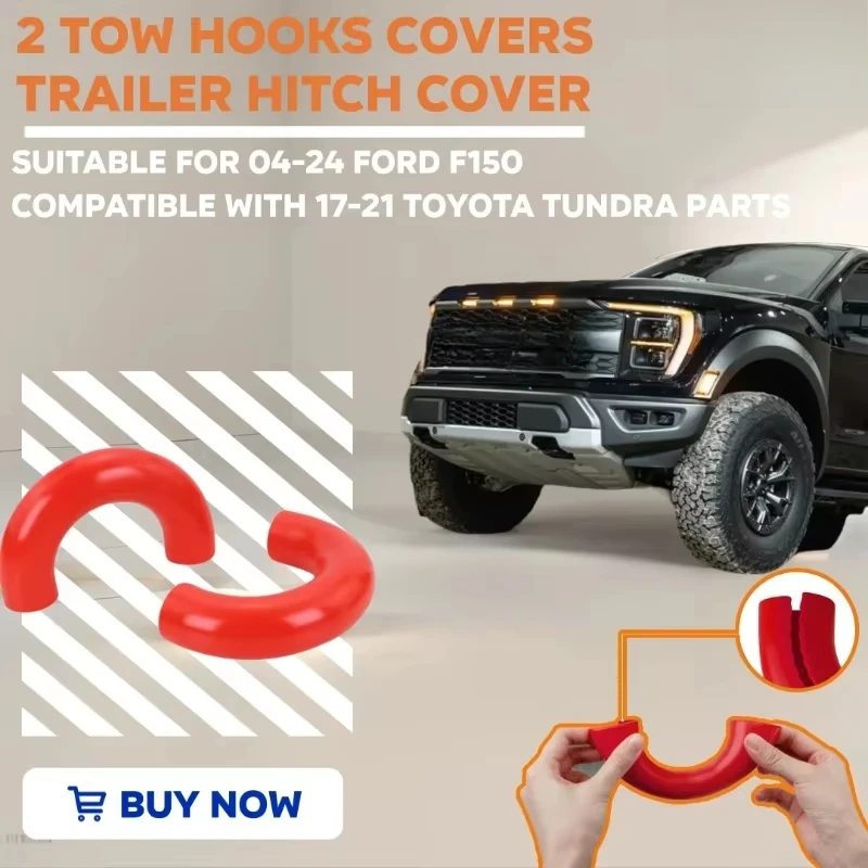 

2 Pieces Tow Hooks Covers Tow Hook Sleeve for Ford F150 2004-2024 Red Tools Cars Accessories