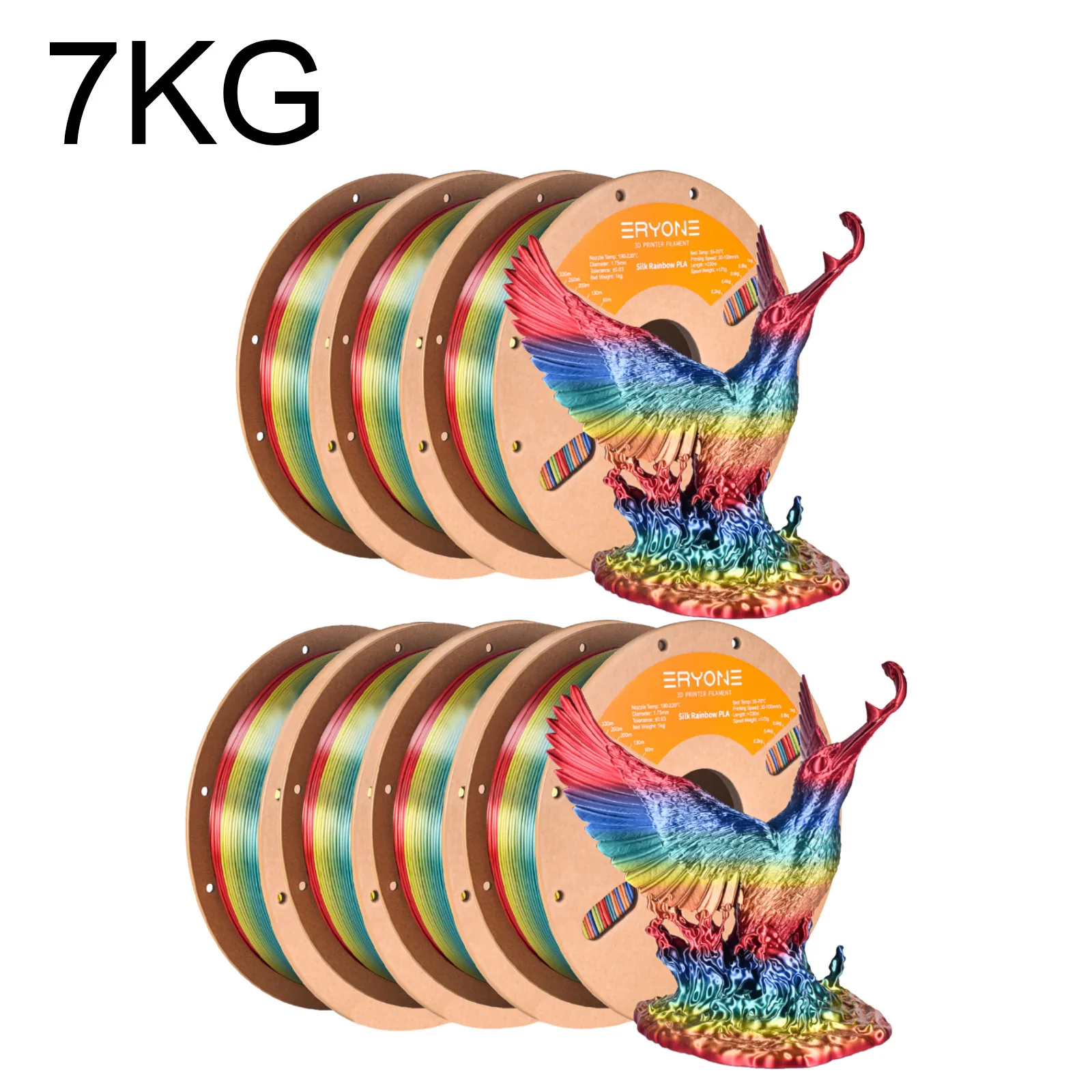 Eryone Neues Regenbogen-PLA-Filament, mehrfarbig, perfekt gespüllte 1,75 mm 1 kg Textur für 3D-Drucker, hohe Qualität, schneller Versand
