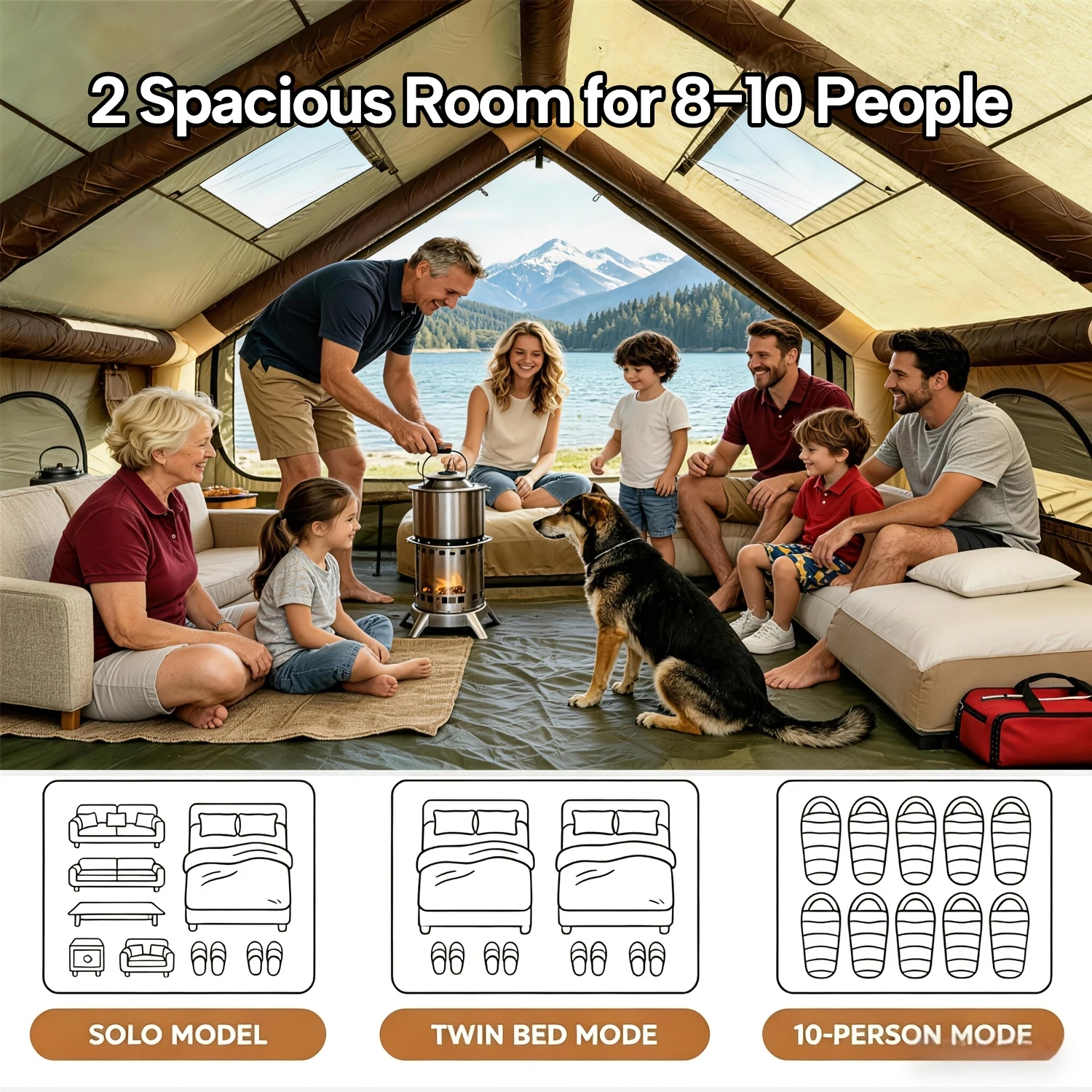 เต็นท์แคมป์ปิ้งเป่าลมติดตั้งง่ - Outdoor Adventure Tent บทวิจารณ์และราคา