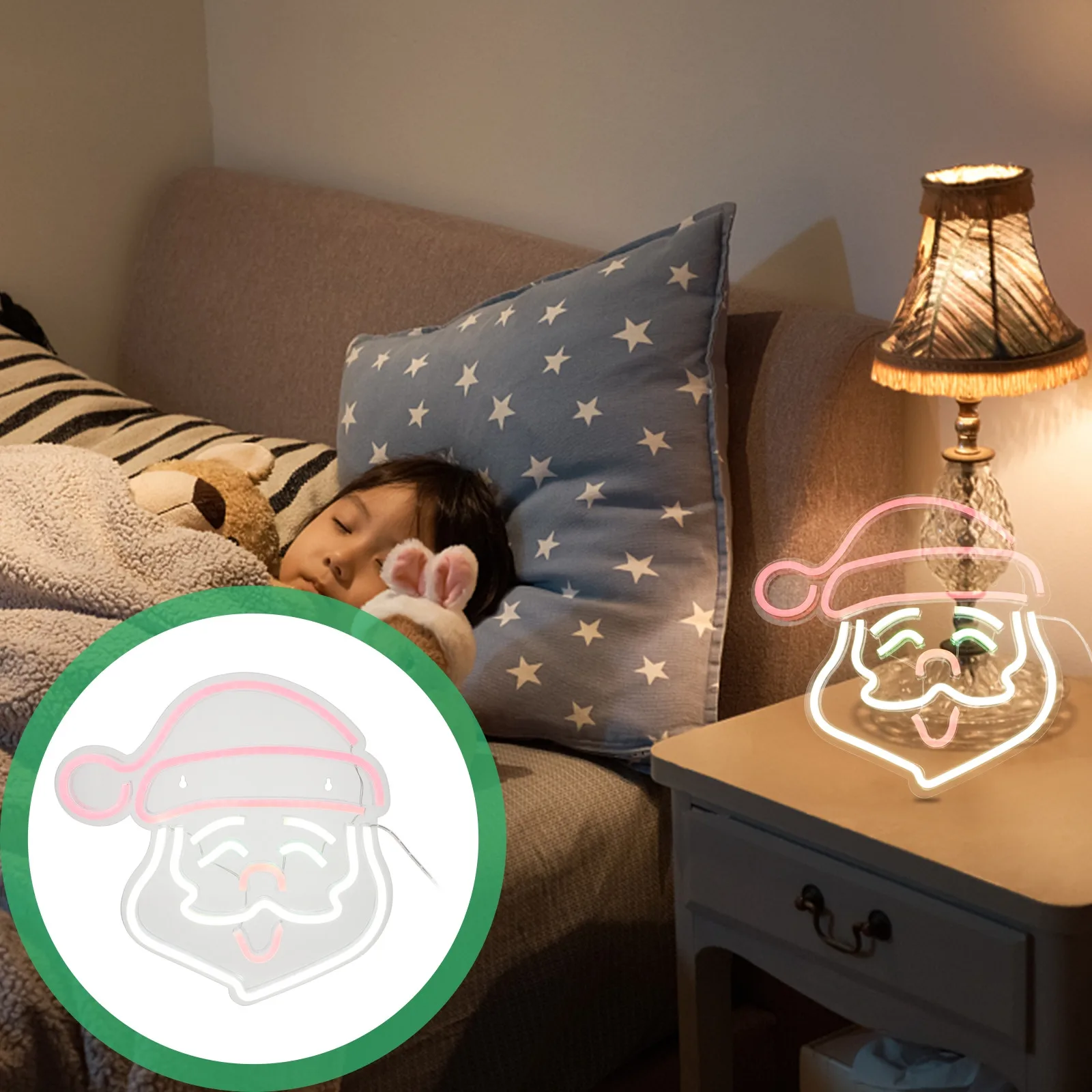 

Светодиодная неоновая лампа в форме головы Санты с питанием от USB, декоративный светодиодный светильник, ночник, атмосферный светильник для дома, вечеринок, декора стола и стен