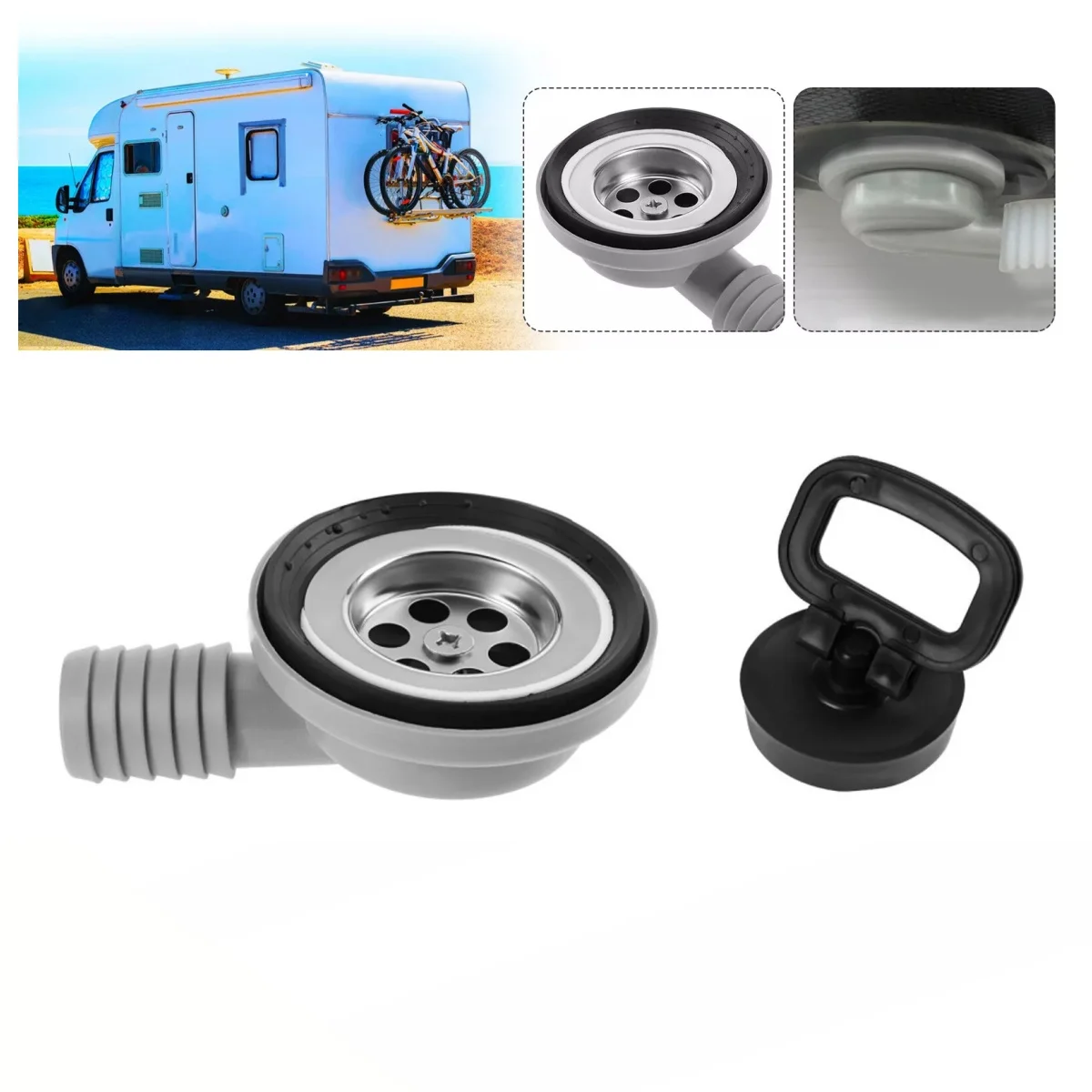 

1Set For Boat Caravan 56mm 2.2" Sink Waste Drain Plug Hole Angle Stainless Steel Sealing Cover Fitting Motorhome RV Accessories
