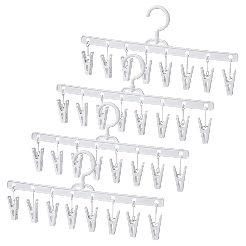

4Pcs Clothes Hanger with Clips Socks Drying Rack Portable Laundry Room Organizer Strong Construction Corrosion Resistant