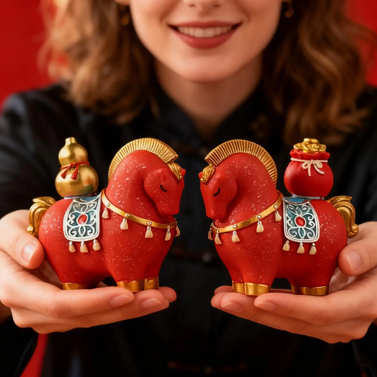 2 قطعة التماثيل الحصان الصيني السنة الجديدة الديكور 2026 الراتنج السنة الصينية من تمثال الحصان مهرجان الربيع منضدية ديكور #4