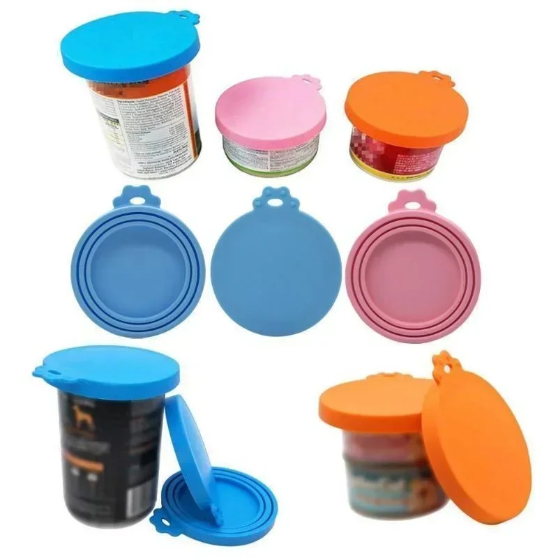 Voerbak-Tapa de silicona sellada para mantener la comida fresca, tapa de lata para mascotas, comida para perros y gatos, 3 en 1, 5 piezas