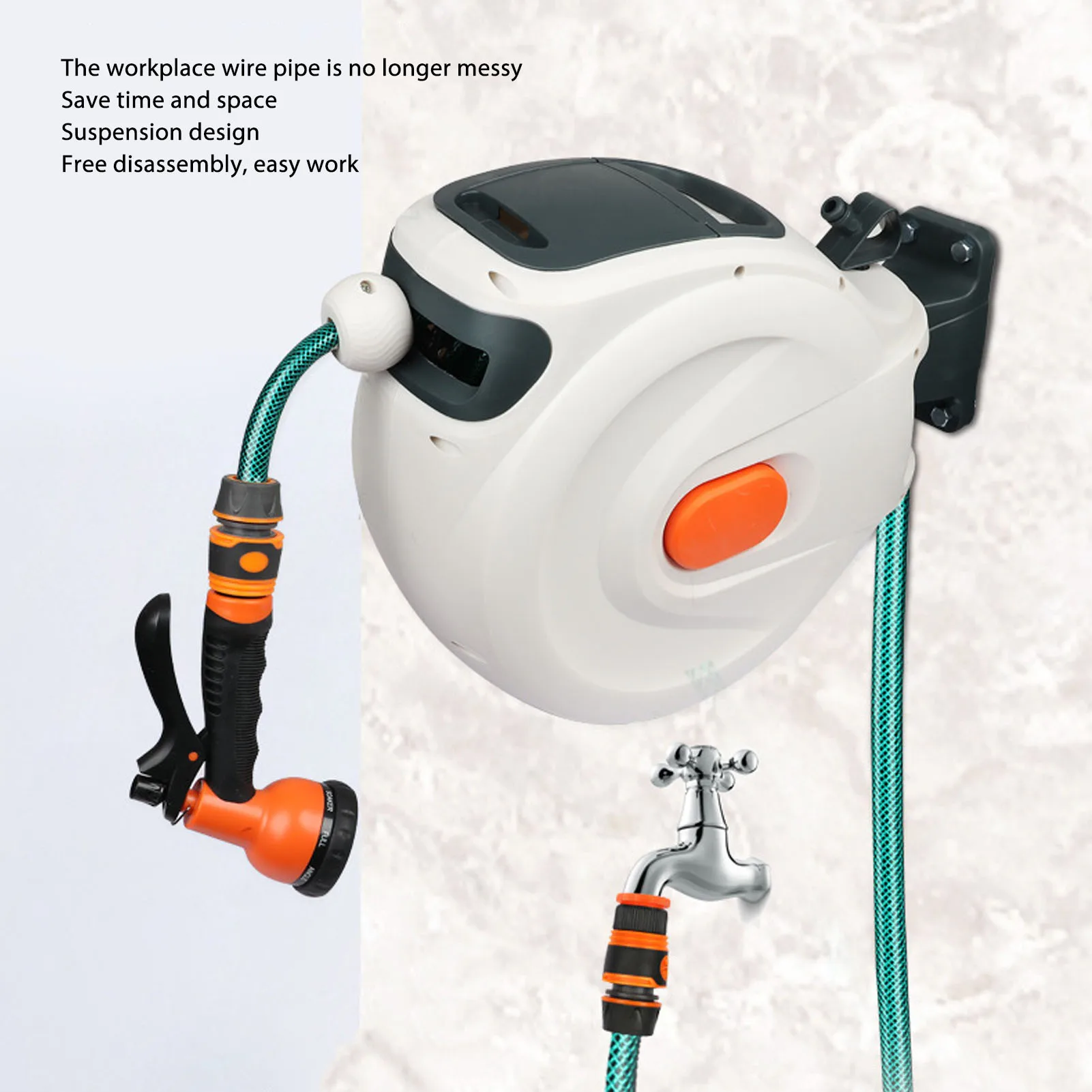 

Retractable Garden Hose Reel Any Length Lock Automatic Retractable Hose Reel Slow Return ABS with Sprayer Nozzle for Watering