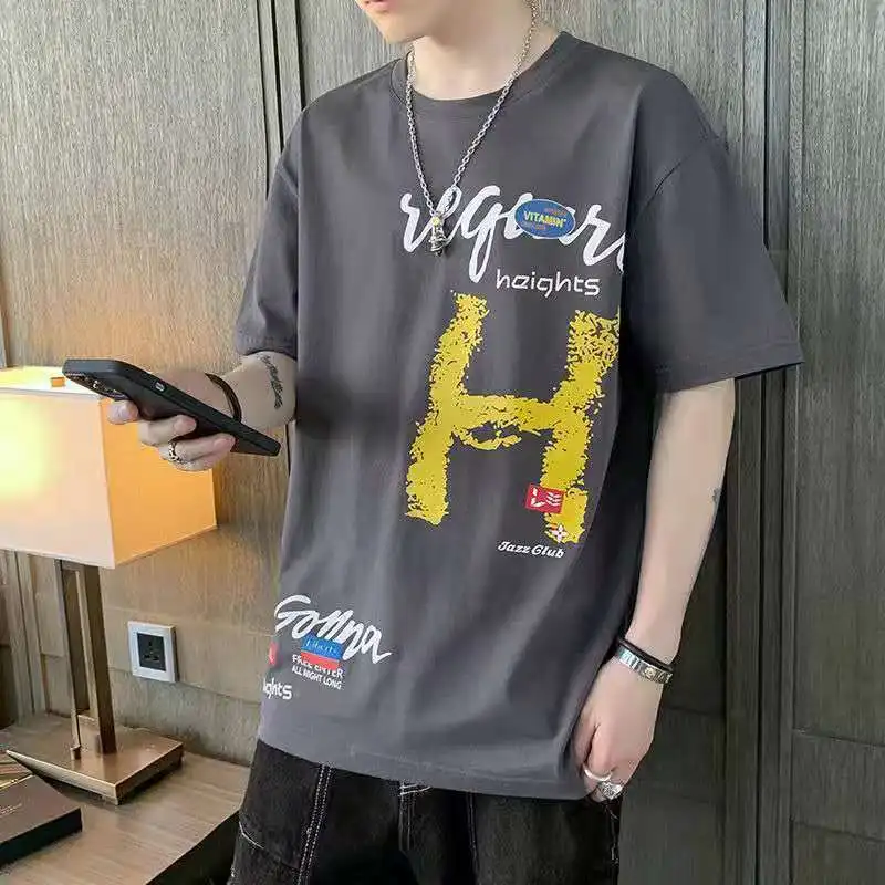 Men Short-sleeved T-shirt Youth Summer Loose Tops 2026 New Arrival Cotton Clothes High School Students Short-sleeved T Shirt