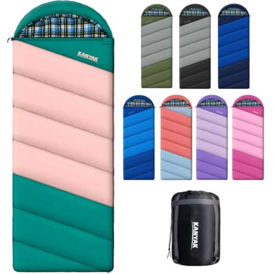 

Cotton flannel lined sleeping bag for camping, outdoor, hiking, travelcold weather 3-season use, lightweight compact design, wa