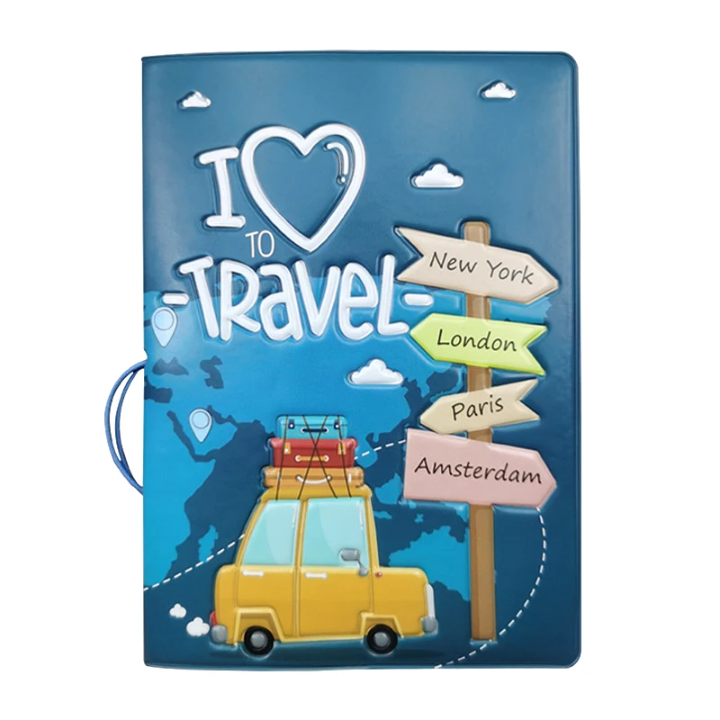 

I Love to Travel Passport Cover Anti-loss Elastic Rope ID Credit Card Holder PU Leather Travel Around The World Passport Holder