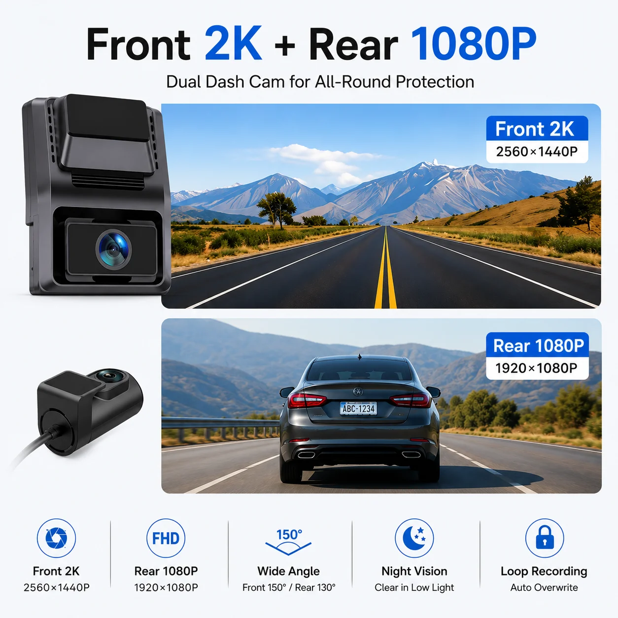 UHD 2K 4G Dash Camera WiFi GPS Double Lens Two Ways Talk Parking Monitoring Loop Recording Night Vision Car DVR Black Box