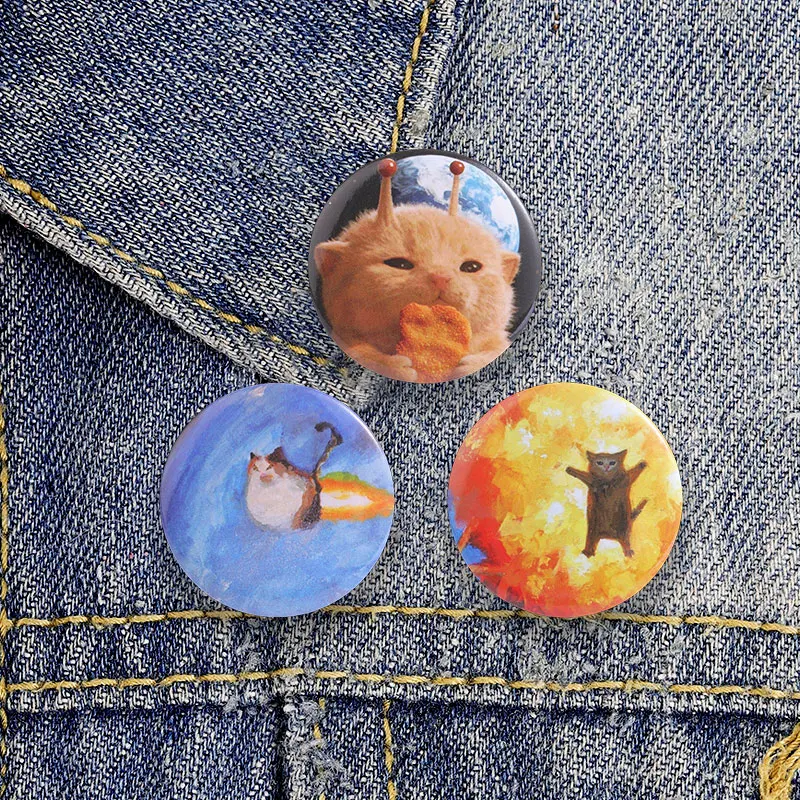 Space Alien Cat Enamel Badge Funny Planet Cat Lapel Pin For Backpack Jacket Bizarre Meme Jewelry Accessory Gift For Friends