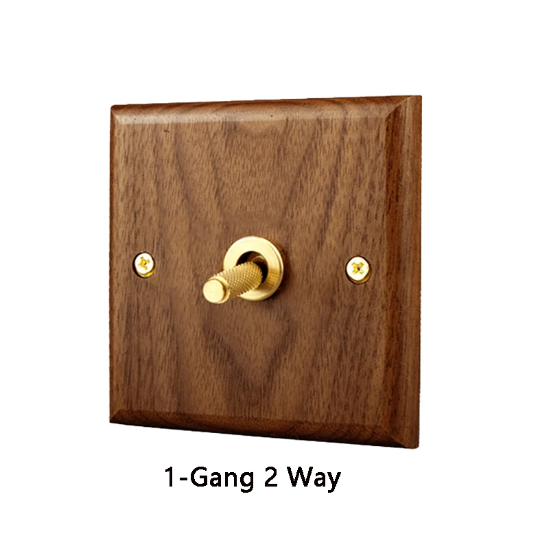 Wall 2 Way Toggle Switch Knurled Brass Lever Black Walnut Solid Wood EU Socket