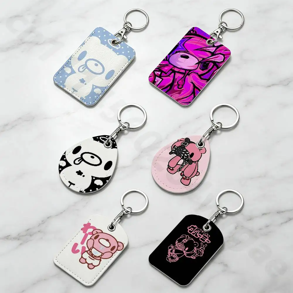 Cute G-Gloomy Bear Rectangle Card Case Keychain Access Card Bag Key Tag Ring Leather Card Holder Key Ring Access