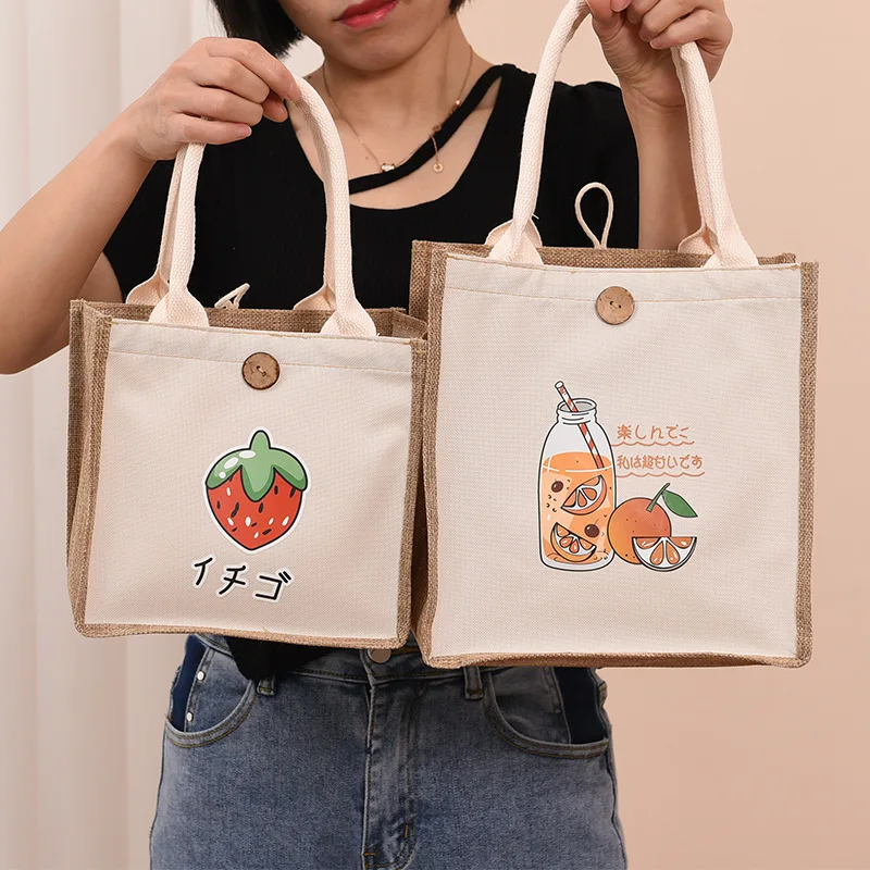 Foldable  Jute Burlap Tote Bag Large Capacity Fashion Shopping Bag Eco Reusable Storage Pouch Travel Handbags Travel Gift Bag