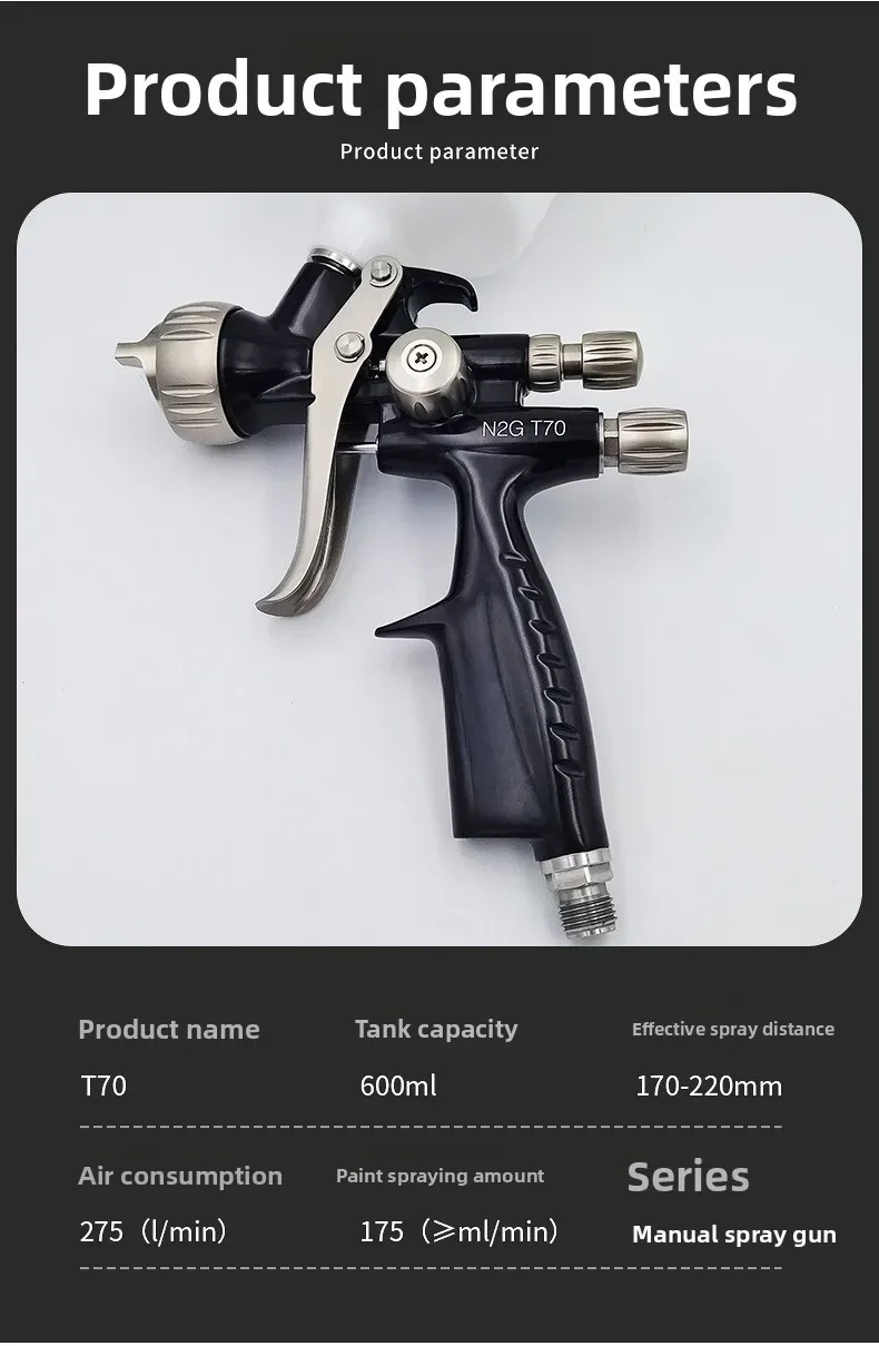 Neue T70 Spritzpistole Direktversorgung Topf Auto Topcoat Spritzpistole hohe Zerstäubung Farbe Blech Spritzpistole