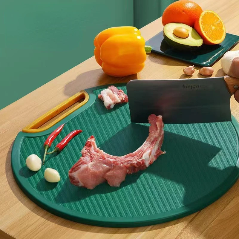 

Anti-mold PE Chopping Board Kitchen Non-slip Can Stand Green Chopping Board Round Double-sided Cutting Board