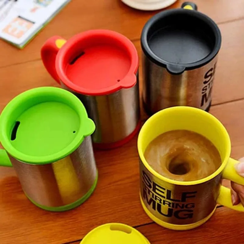 5 색 게으른 tazas 자기 교반 머그잔 커피 컵 스마트 스테인레스 스틸 머그잔 copos inox tea cup 썸네일 3