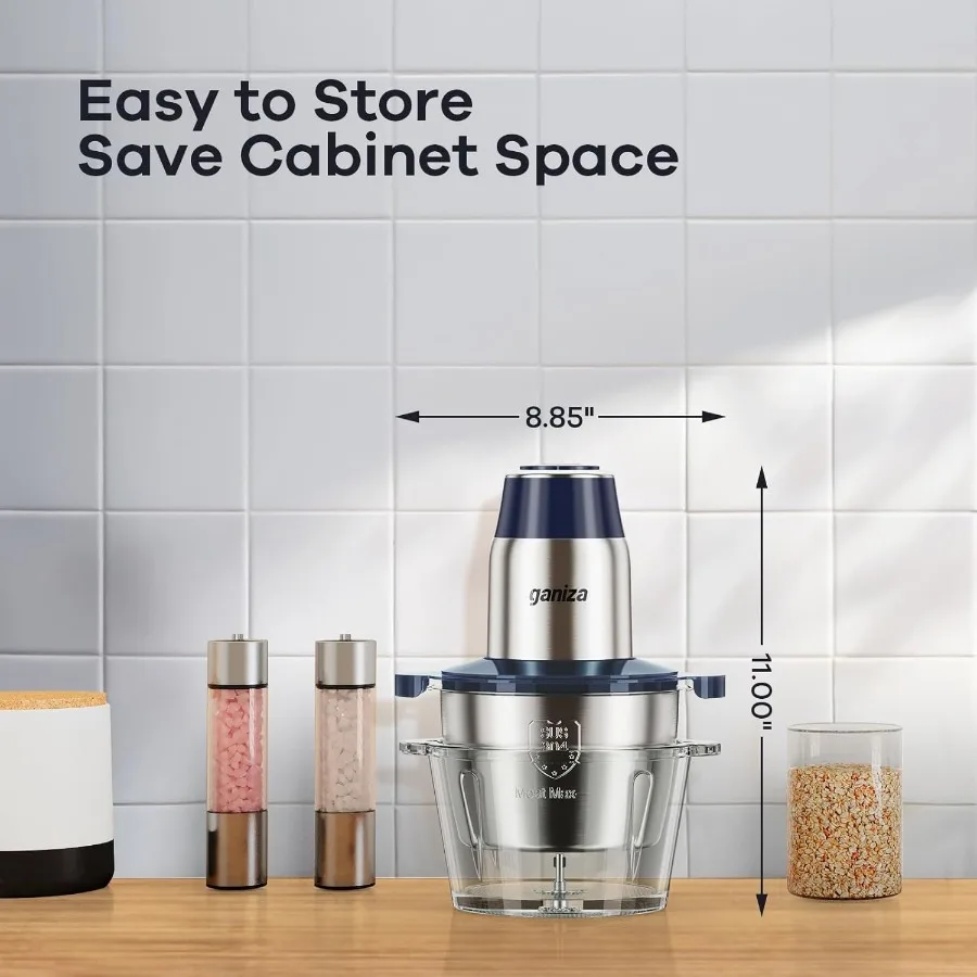 家庭用電動フードプロセッサー、ミートグラインダーと野菜チョッパー一体型、デュアル8カップボウル搭載、ハイパワー