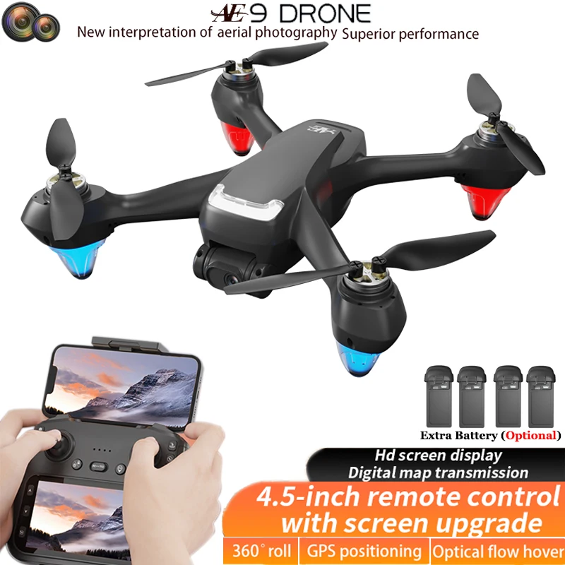 

New AE9 GPS Drone HD Dual Camera 5G 4.5-inch LCD intelligent Remote Control With Screen Brushless Optical Flow RC Quadcopter Toy