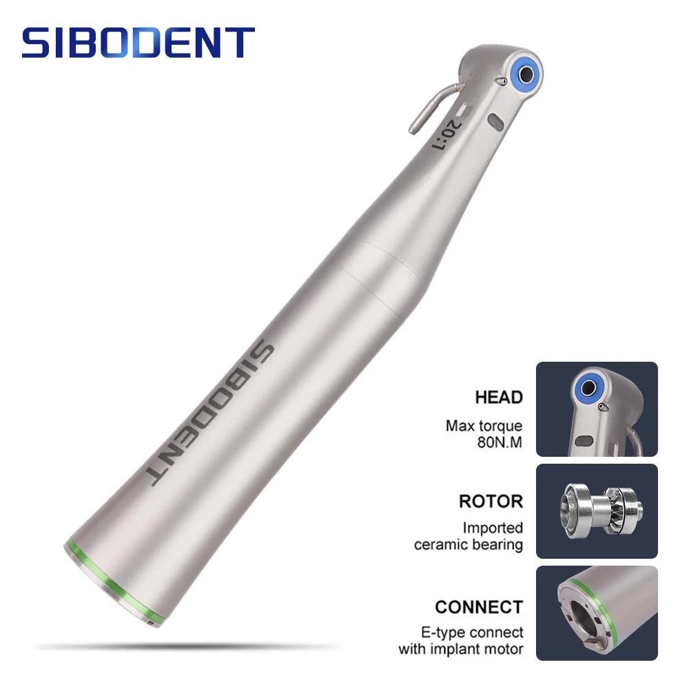 Dental 20:1 LED Low Speed Handpiece Green Ring Fiber Optic Contra Angle Dentistry Implant Handpiec X SG20