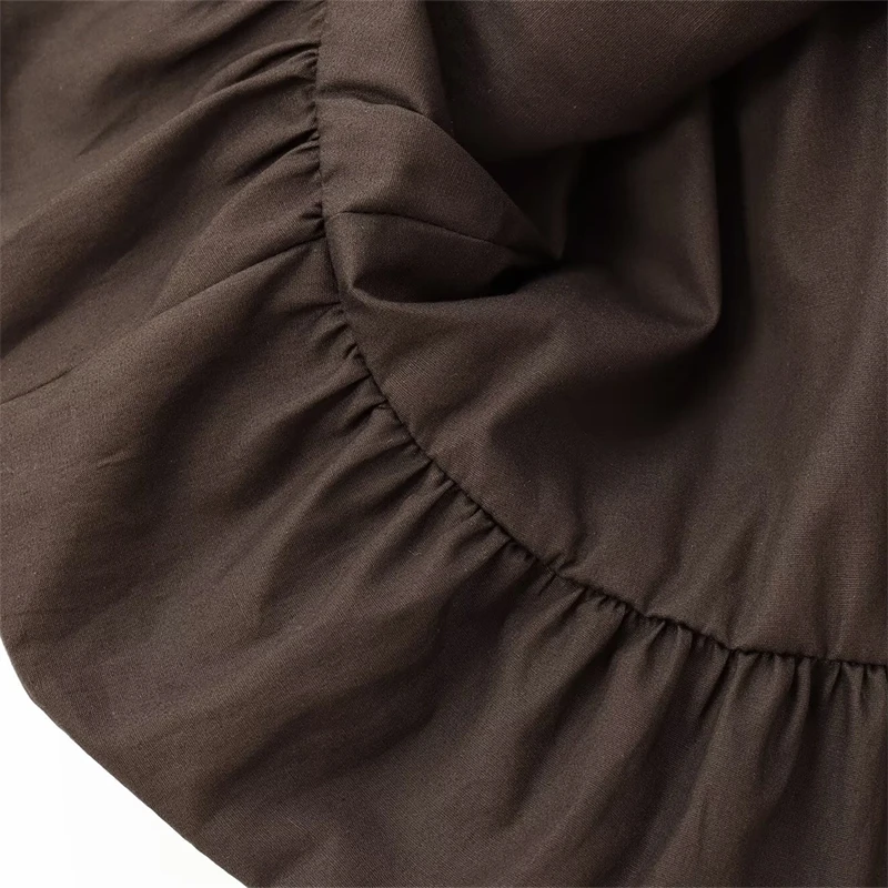 EllYANEllTIAN-Mini robe en popeline patchwork tricotée pour femmes, style simple, col montant, manches courtes, robes bouffantes minces, couleur unie, nouveau, 2025