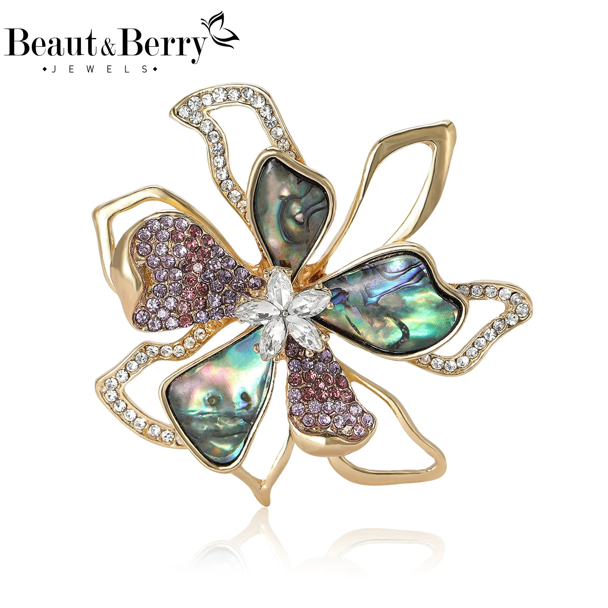 Beaut&Berry Luxury Abalone Shell Flower Brooches for Women Unisex Plant Pins Casual Party Jewelry Accessories Gifts Decoration