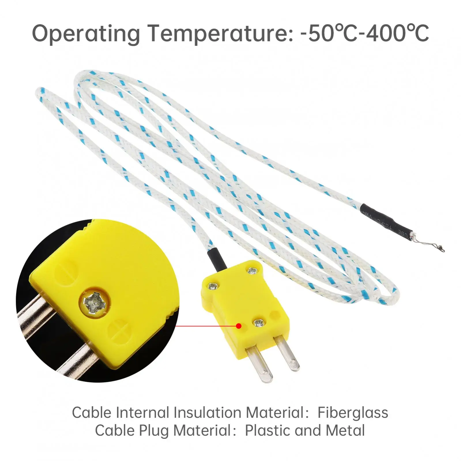 Sonda per termocoppia con sensore di temperatura con testa in metallo tipo K, mini sonda per connettore in filo di rame