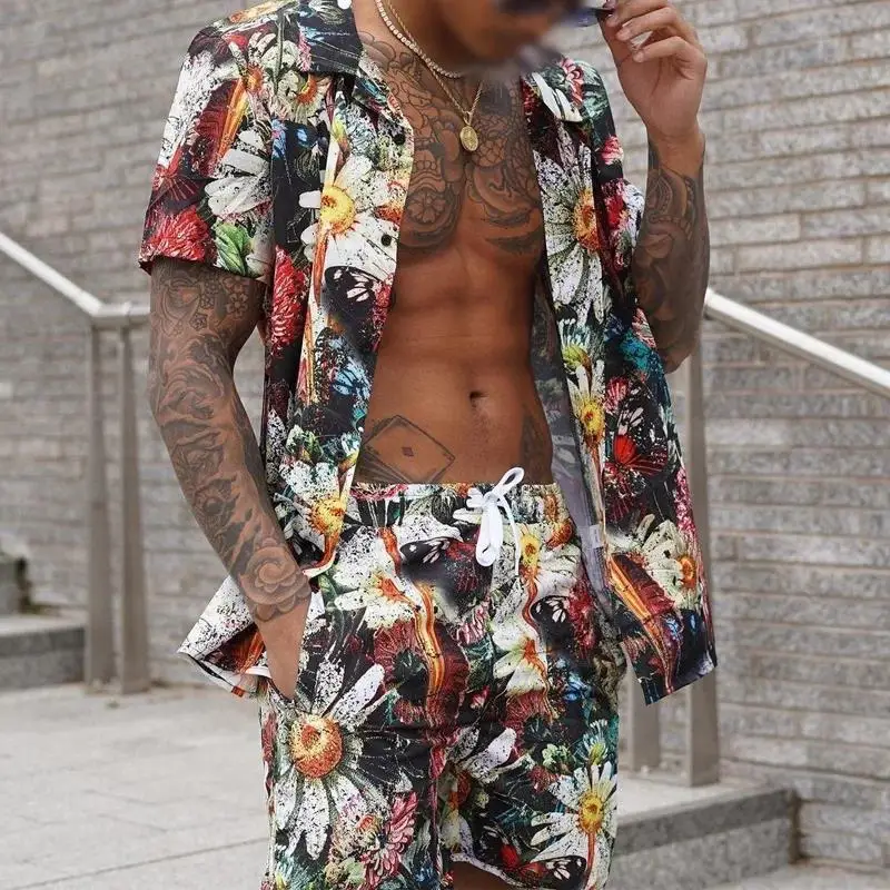 

Summer streetwear, Hawaiian Vacation suits, men's 3d Printed Shirt Casual short-sleeved Shirts With lapels, Beach Shorts