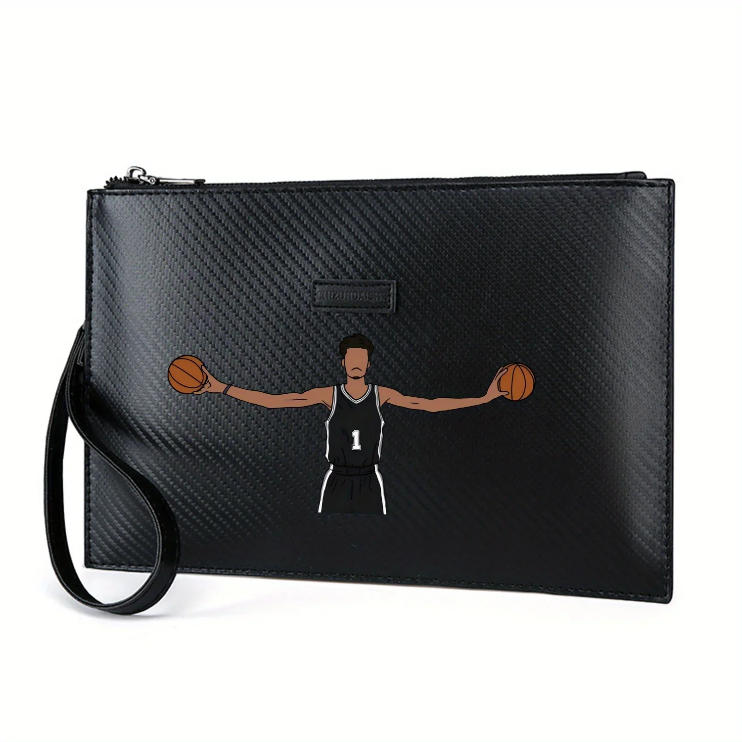 Player holds basketballs arms outstretched Elegant Printed PU Men's Handbag Fashionable and Practical for Everyday Carry