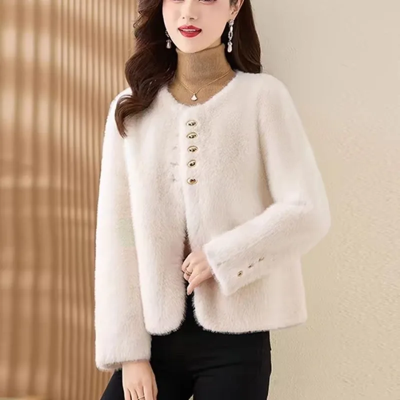 High-end Simulated Mink Fur Out-of-season Clearance Fur Coats Winter Jackets Short Style for Women Fur and Fabric Combined