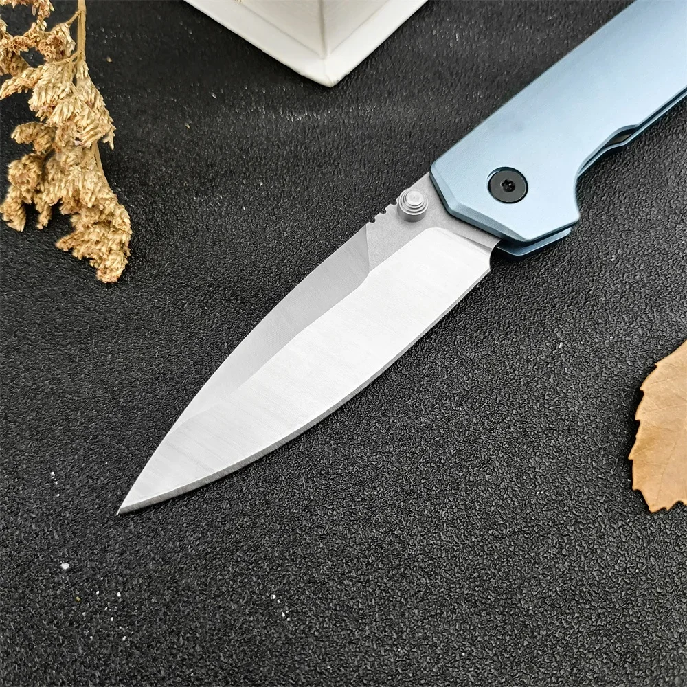 NEW 2038 Mini Iridium Folding Pocket Knife Military D2 Blade Ice Blue Anodized Aluminum Handles Camping Tactical Knife EDC Tools