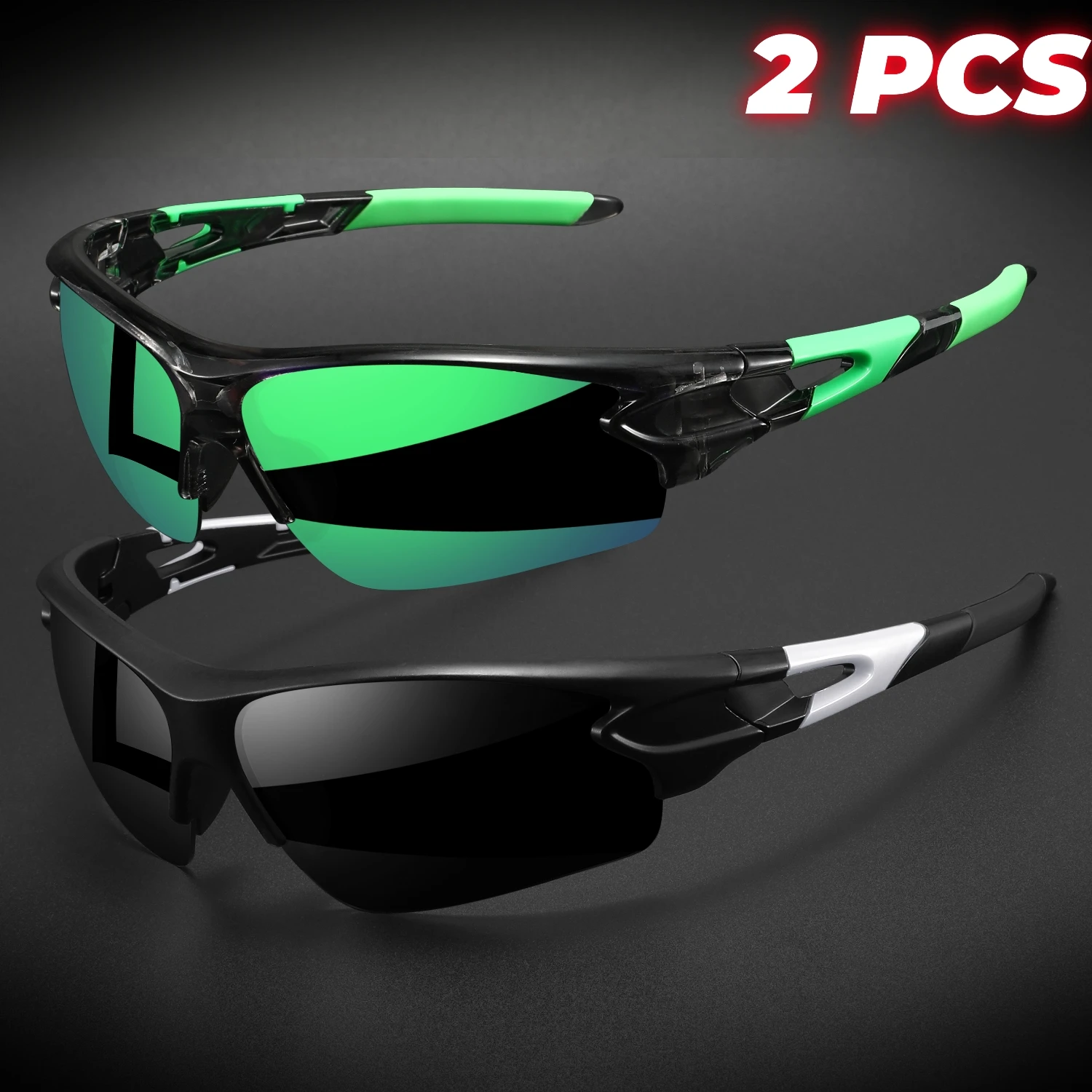 2 Stück neue umlaufende Sport-Sonnenbrille, halbrandlos, leicht, für Radfahren, Wandern, täglich, Unisex, UV400, beschlagfrei, Outdoor-Brille