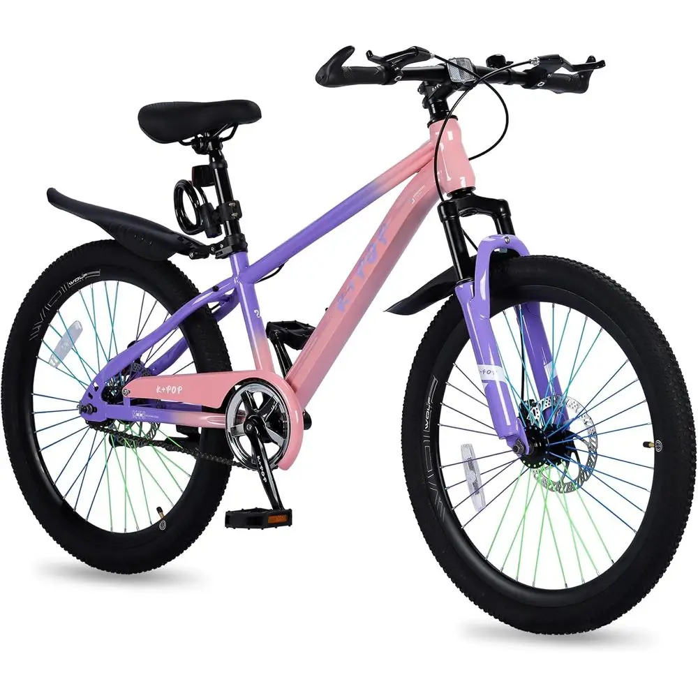 

24 Inch 7-Speed Kids' Mountain Bike with Suspension, Adjustable Seat for Ages 7-12