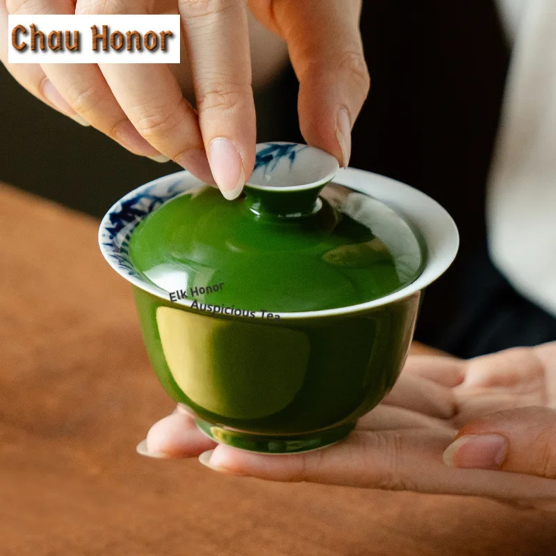 

150 мл ручная роспись синий бамбуковый гавайвань креативная чайная варенька чайная миска с крышкой комплект крышка для заваривания чая миска чайная посуда коллекция подарок