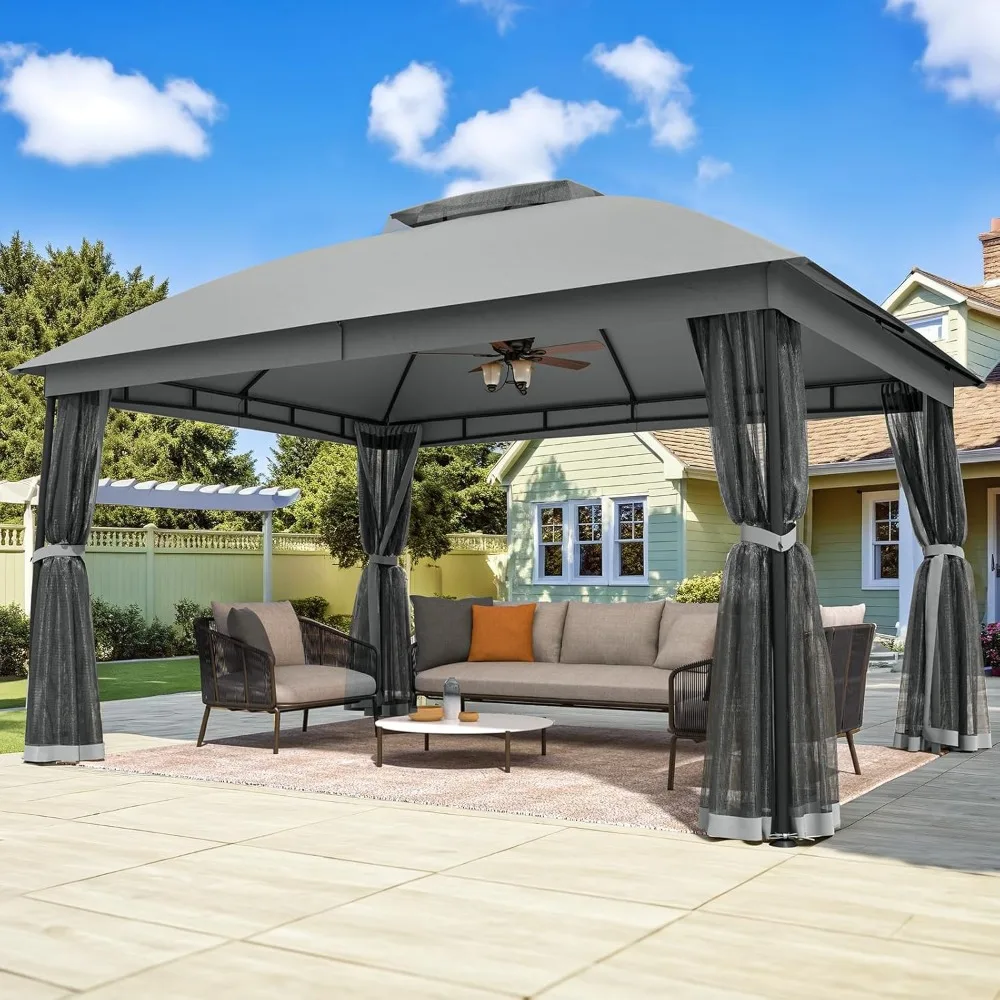 

Customizable 10 x 13 Gazebo, Outdoor Patio Gazebo with Double Air Roofs and Mosquito Netting, Sturdy Metal Canopy Gazebos for De