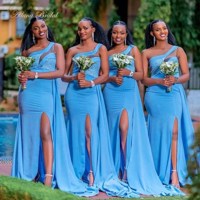 Light Blue Bridesmaid Dresses for Women 2024 Long Wedding Party Dress with Slit and Over Skirt One Shoulder Vestidos De Festa AliExpress